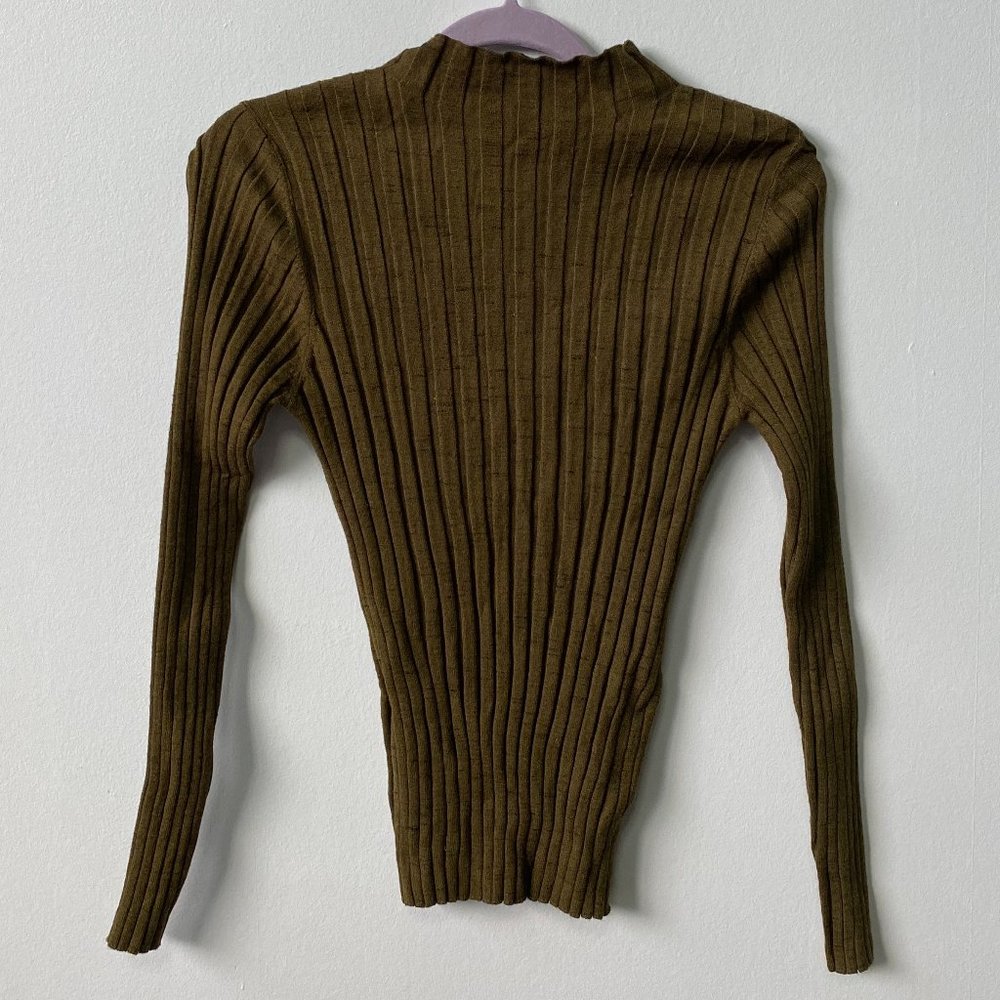 Topshop Khaki Knitted Marl Funnel Neck Top - Picture 3 of 5